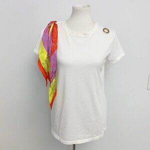 ViCOLO WOMEN LUXURY White TEE TOP BLOUSE With Satin Tie Italy Made Sz XL NWT